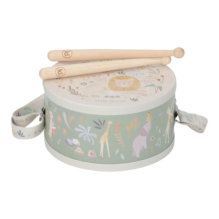 Little Dutch Houten Muziektrommel Safari Friends bij De Gele Flamingo, kindertrommel met vrolijke safarifiguren