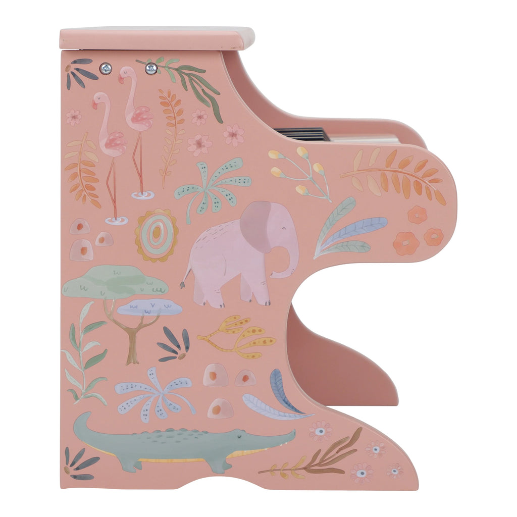 Roze kinderpiano van Little Dutch met 11 toetsen om zelf muziek te maken, bij De Gele Flamingo