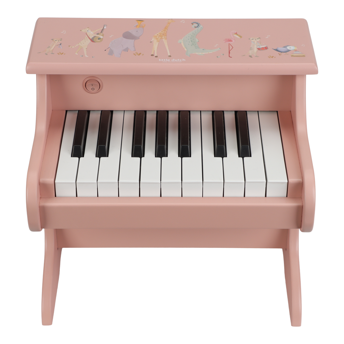 Little Dutch Houten Piano Safari Friends in roze bij De Gele Flamingo, houten kinderpiano met safaridieren