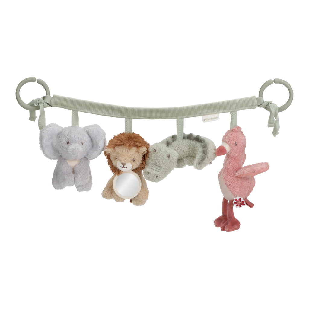 Little Dutch Wagenspanner Safari Friends, babyspeelgoed voor onderweg van De Gele Flamingo