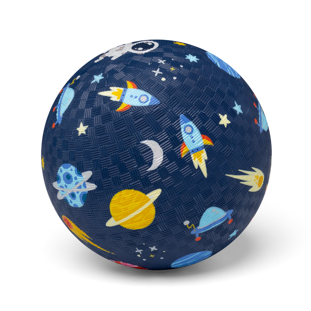 Little L rubber bal van 18 cm met ruimteprint, speelbal vanaf 3 jaar bij De Gele Flamingo
