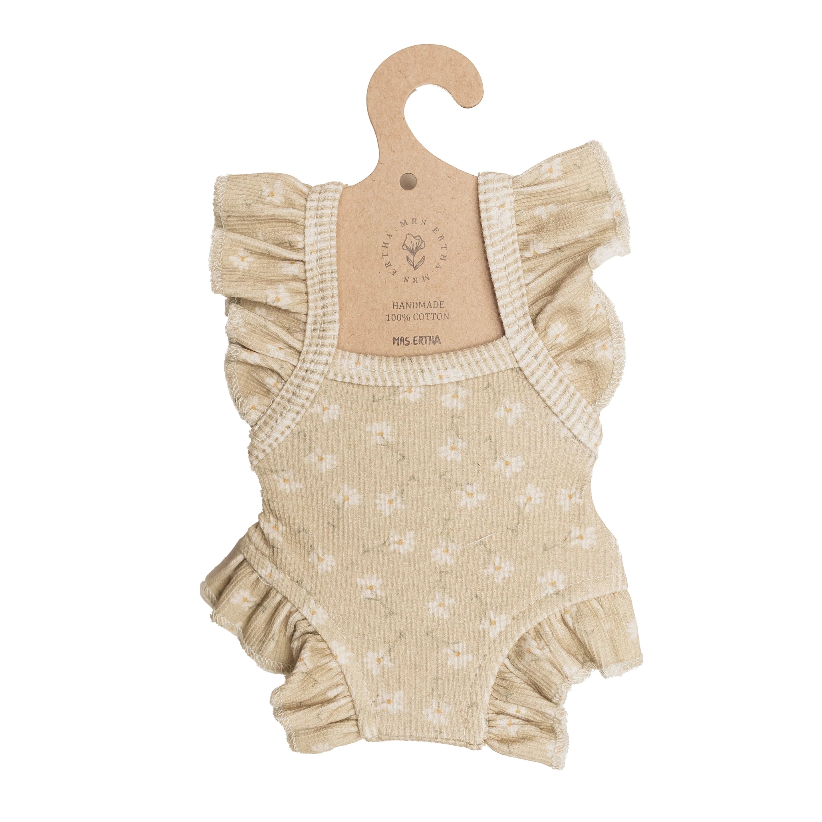 Mrs. Ertha Loretas poppenkleertjes Frilled Daisys van biologisch katoen voor poppen van 34-36 cm, De Gele Flamingo