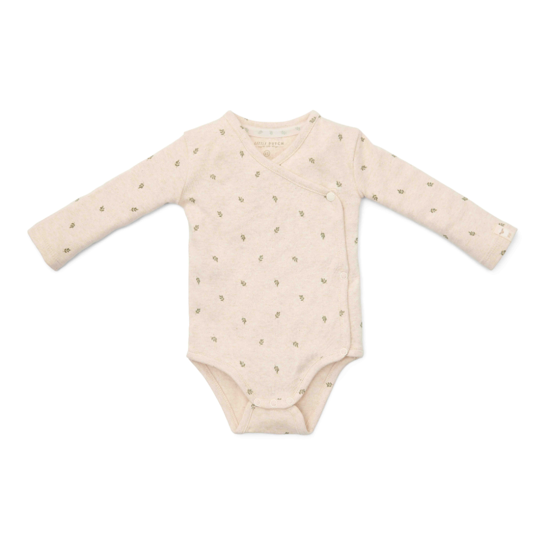 * Little Dutch Newborn Noos Little Farm Romper Overslag Lange Mouw | Green Leaves