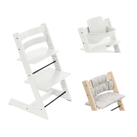 * Stokke® Tripp Trapp® Bundle Stoel + Babyset + Kussen | White Star Silver