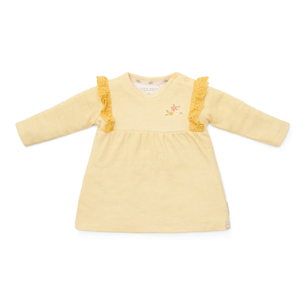 * Little Dutch Newborn Noos Little Farm Jurkje Lange Mouw | Warm Yellow Check