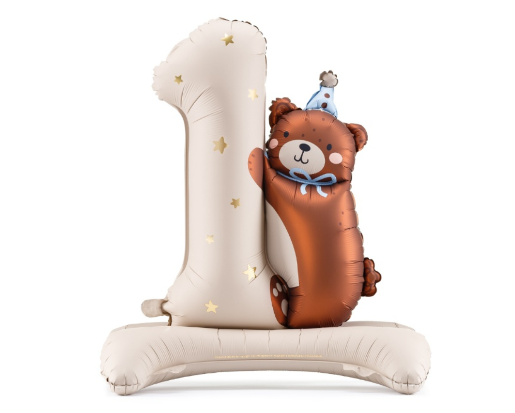 Party Deco Folie Ballon | Teddybeer Staand Cijfer 1