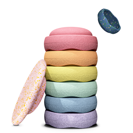 Stapelstein Spring Special Rainbow Set Pastel met zes Original stenen, balansbord en gratis mini steen in zachte pasteltinten