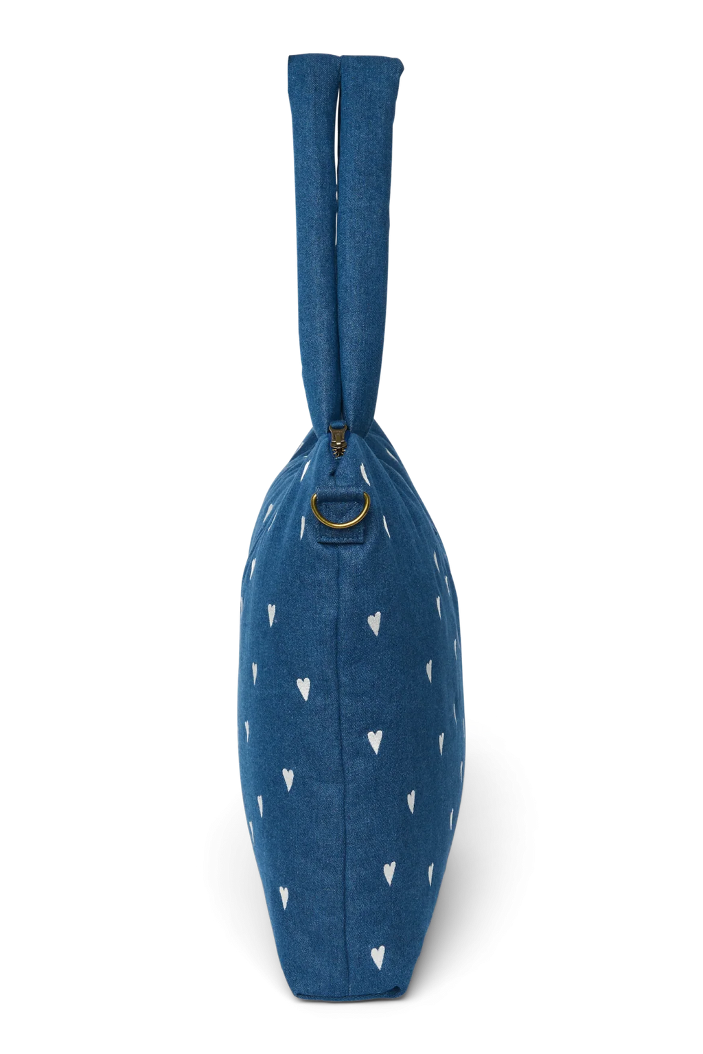 Studio Noos hartjesluiertas in donkerblauwe denim met D-ringen voor de kinderwagen, De Gele Flamingo