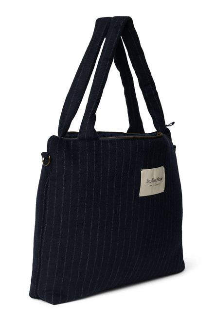 Studio Noos Diaper Bag Luiertas Met Rits | Dark Blue Flanel Chalkstripe