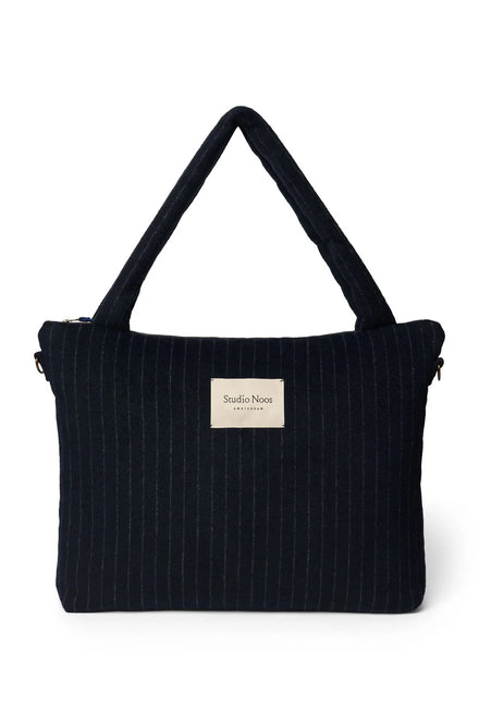 Studio Noos Diaper Bag Luiertas Met Rits | Dark Blue Flanel Chalkstripe