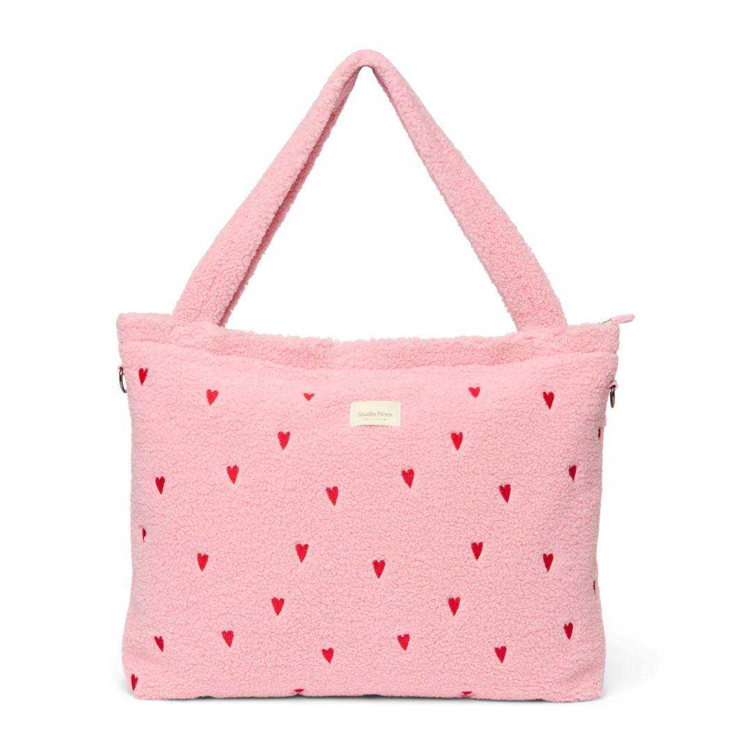 Studio Noos Luiertas met rits | Lichtroze Teddy Hearts