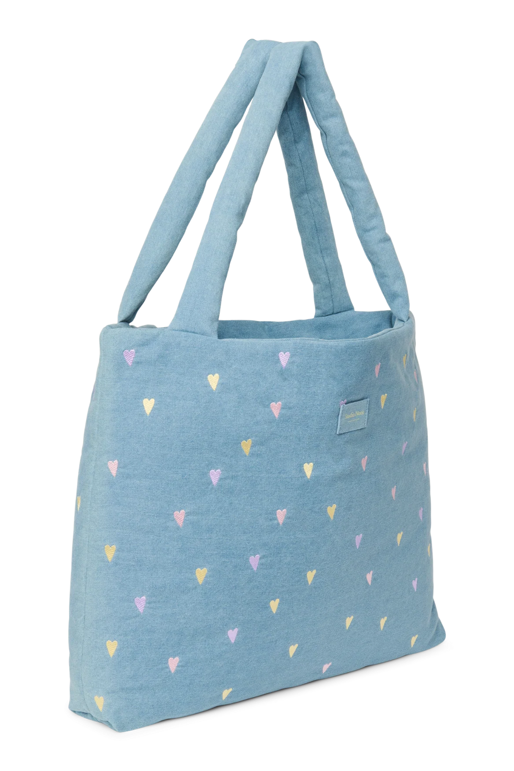Lichtblauwe denim Mom Bag van Studio Noos met ruim open hoofdvak, bij De Gele Flamingo