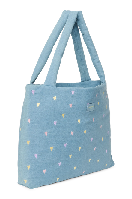 Lichtblauwe denim Mom Bag van Studio Noos met ruim open hoofdvak, bij De Gele Flamingo
