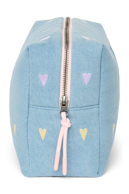 Studio Noos toilettas Denim Hearts met open binnenvak, weekendtas bij De Gele Flamingo