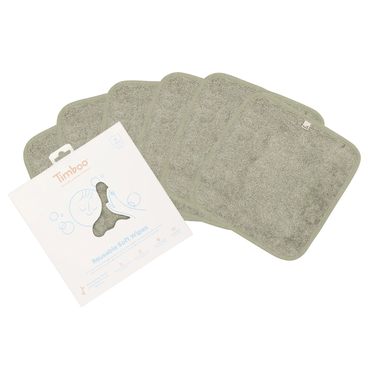 Timboo Herbruikbare Zachte Doekjes Set 6 20x20cm | Whisper Green
