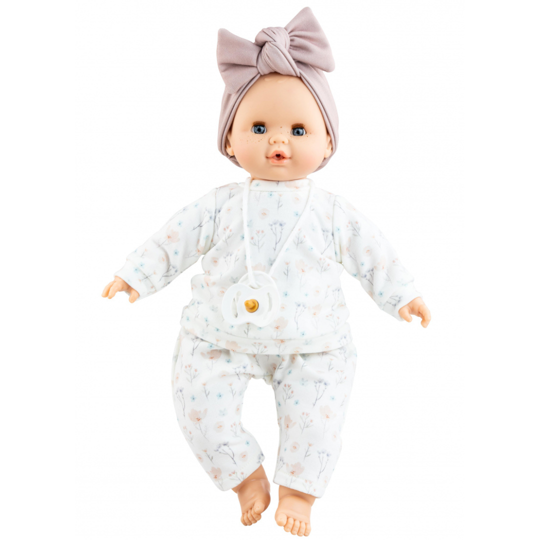 Paola Reina Pop met mechanisme | Sonia lichtblauw bloemprint 36cm