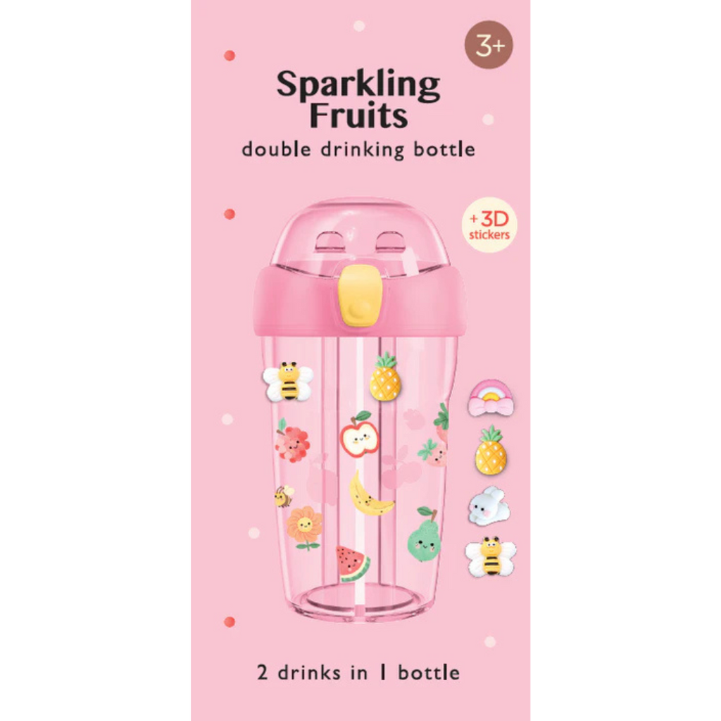 Petit Monkey Dubbele Drinkfles 430ml + 3D stickers | Sparkling Fruits