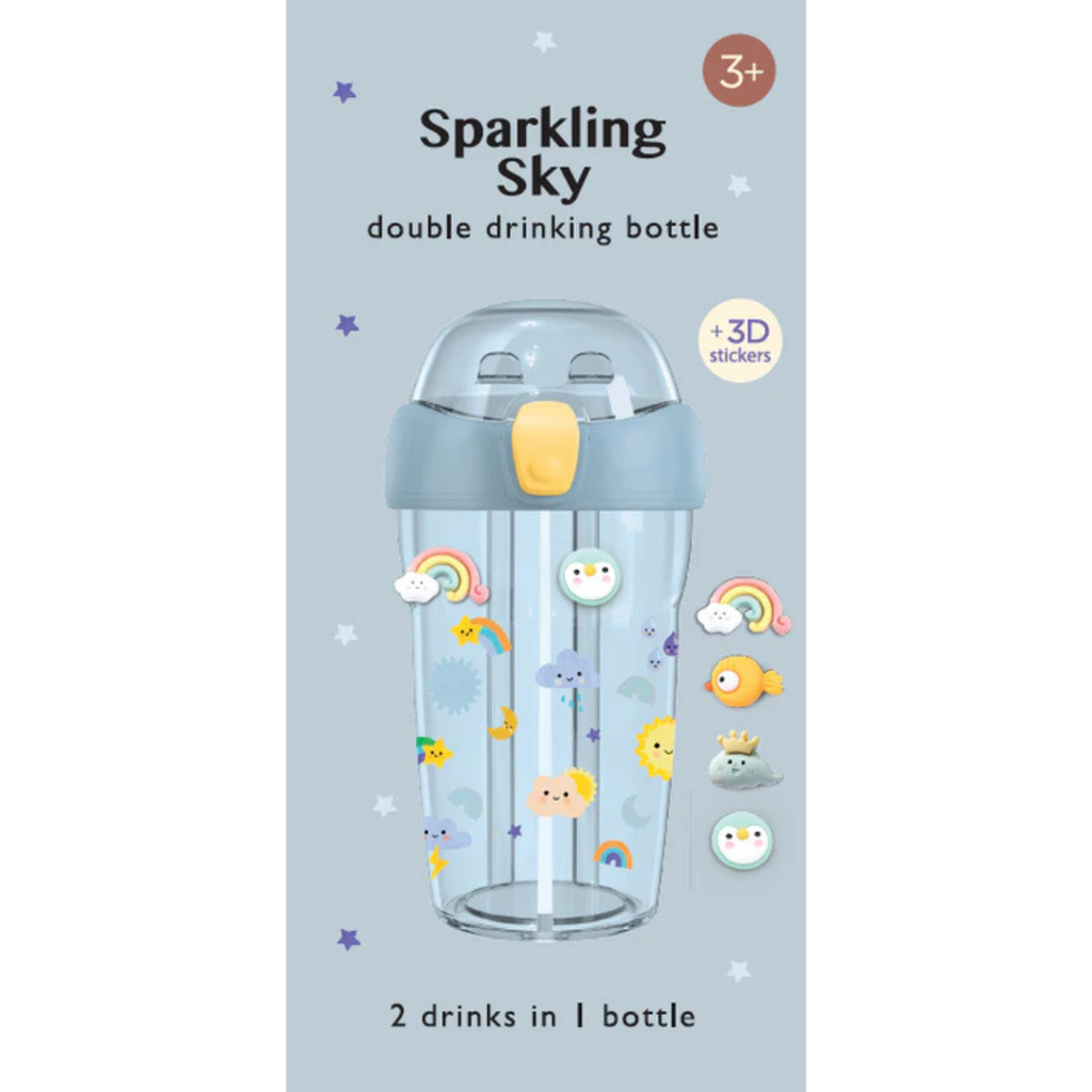 Petit Monkey Dubbele Drinkfles 430ml + 3D stickers | Sparkling Sky