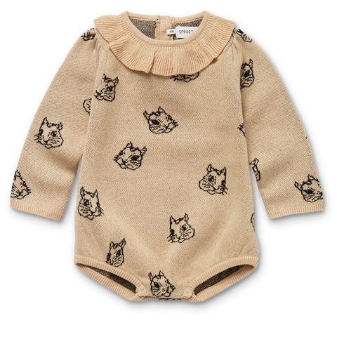 Sproet & Sprout Romper Knitted Squirrel Print | Nougat