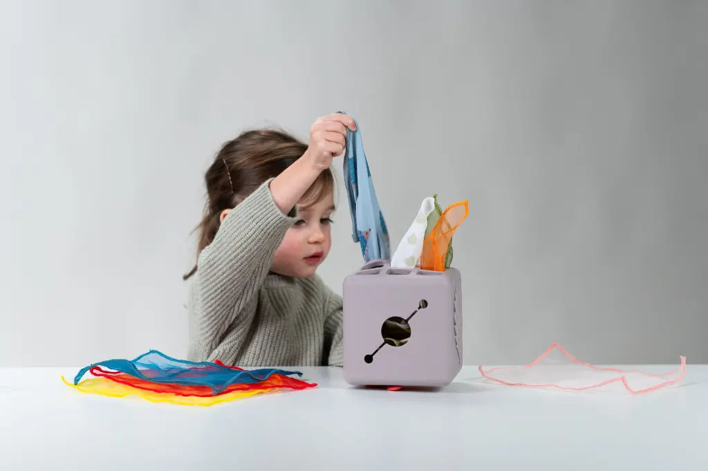 Taf Toys Pop-Up Tissue Box met vrolijk 3D bloemetje voor de tastzin, uitgelicht door De Gele Flamingo.