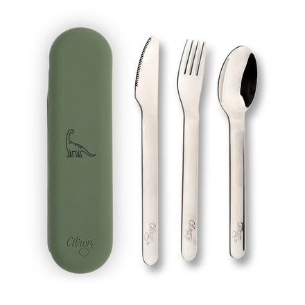 Citron Bestekset Green Dino met silicone hoes