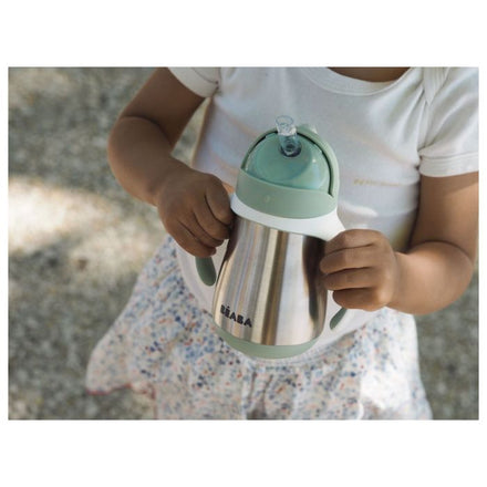 Béaba RVS Thermische Drinkbeker met rietje 250ml | Groen