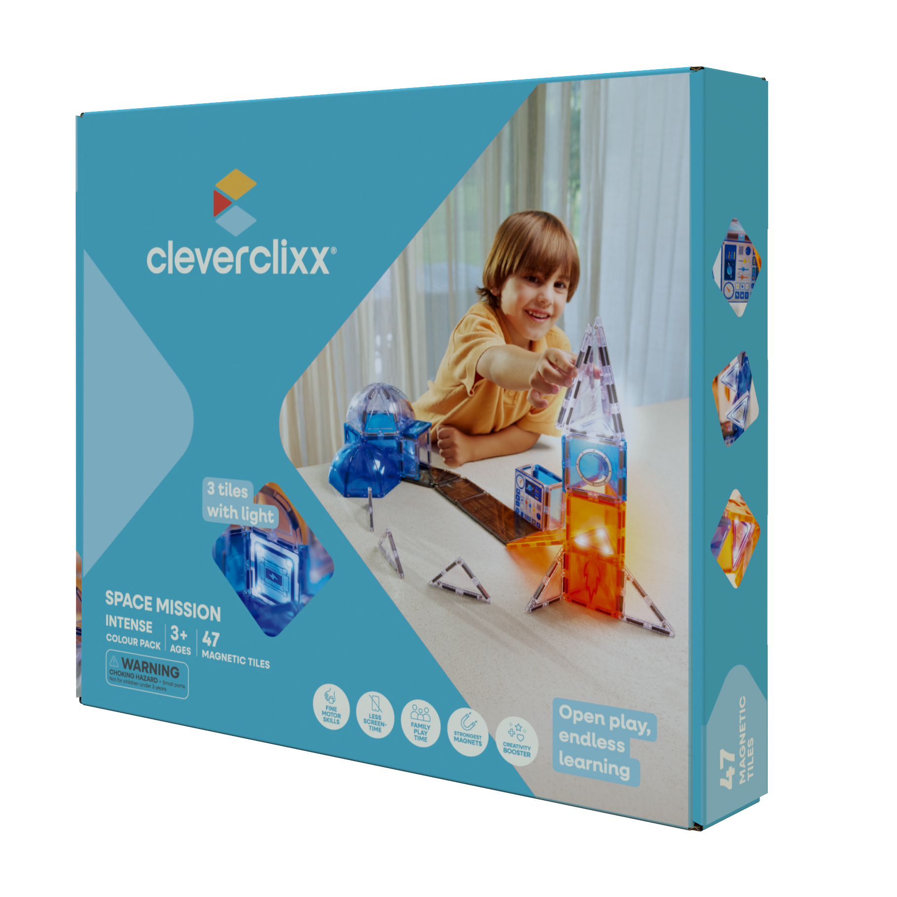Cleverclixx Space Mission Pack met 47 magnetische bouwtegels in ruimtethema, De Gele Flamingo