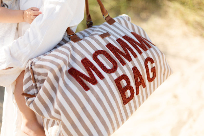 Childhome Weekendtas Mommy Bag Verzorgingstas | Stripes Nude / Terracotta