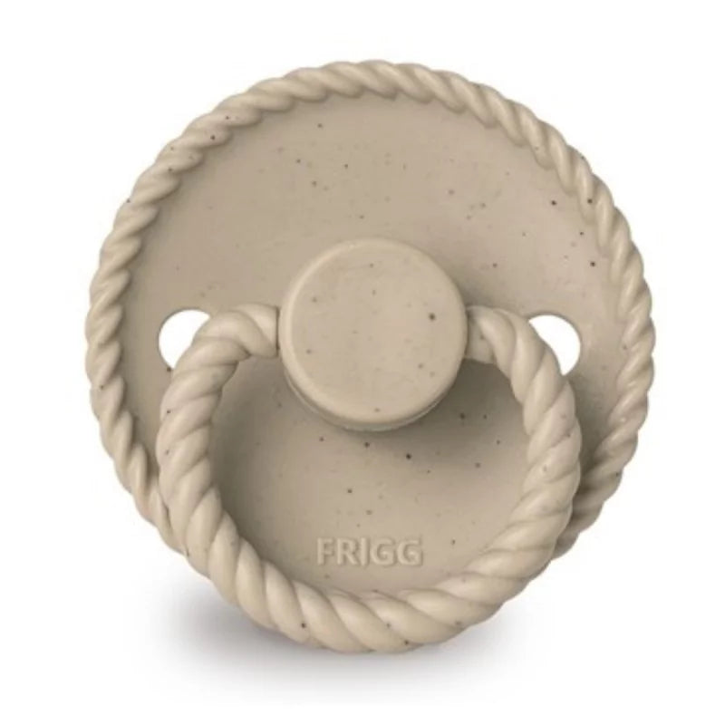 FRIGG Mini Mocha latex fopspeen 0+M in Cappuccino, ronde cherry speen voor pasgeborenen, De Gele Flamingo