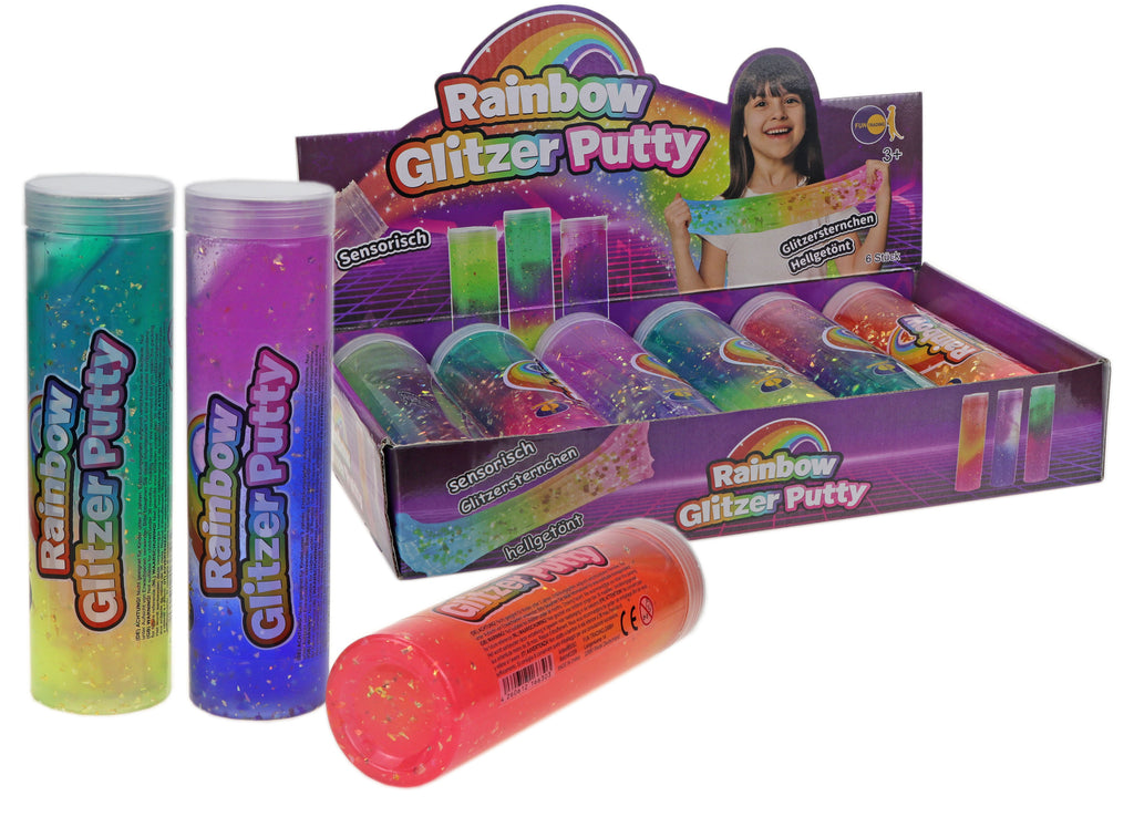 FunTrading Rainbow glitter putty van 420 gram om te kneden en trekken, bij De Gele Flamingo