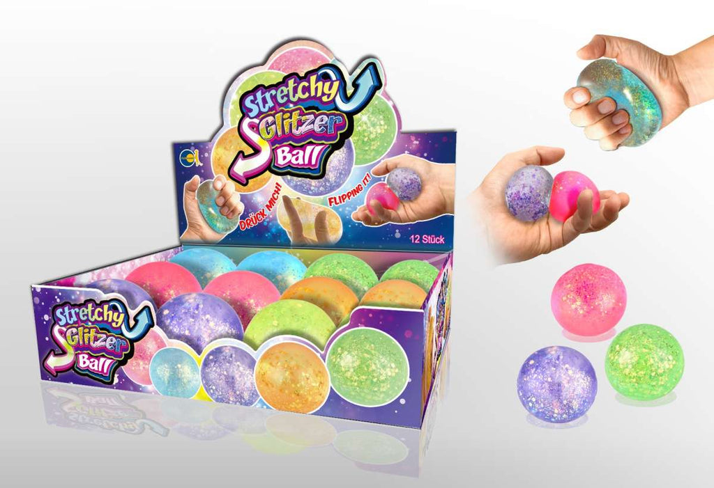 FunTrading stretchy glitterbal om te knijpen, trekken en kneden, bij De Gele Flamingo