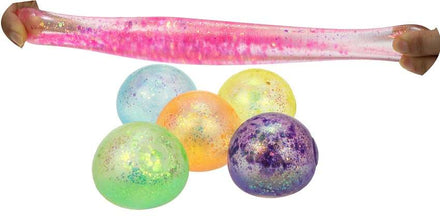 Stretch glitter bal van FunTrading in verschillende kleuren, fidget speelgoed van De Gele Flamingo