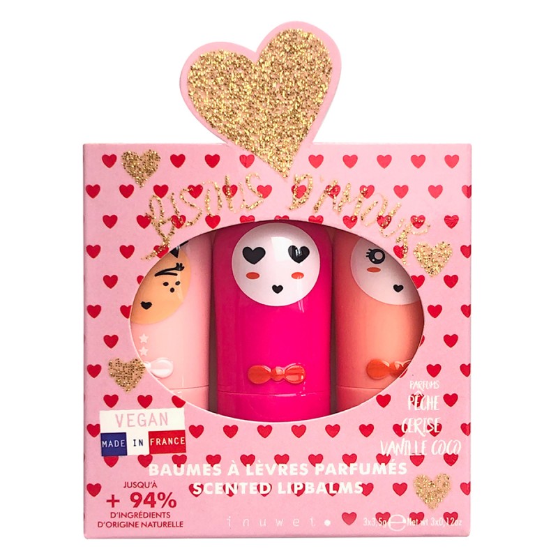 Inuwet Coffret Trio Bisous d Amour, cadeaudoosje met drie vegan lippenbalsems