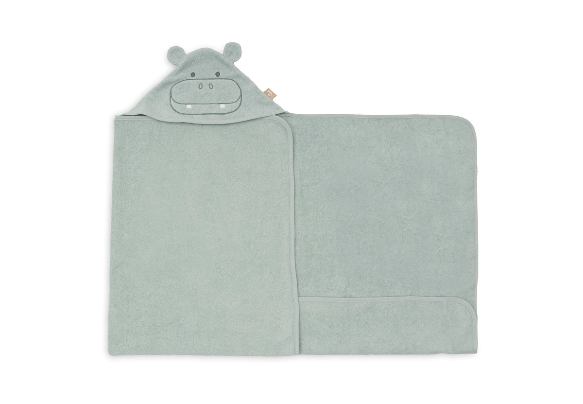 Jollein badcape badstof 70x130 cm Hippo Happy met oortjes op de capuchon