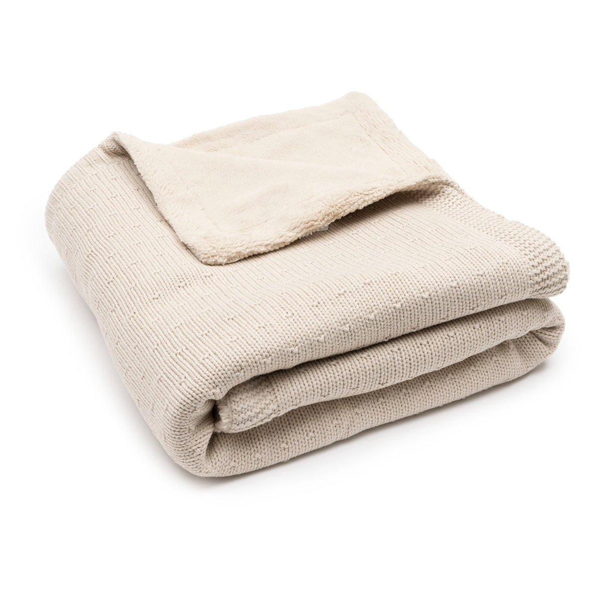 Jollein ledikantdeken Sprinkle Knit Sand Fluffy, detailfoto van de fluffy achterzijde