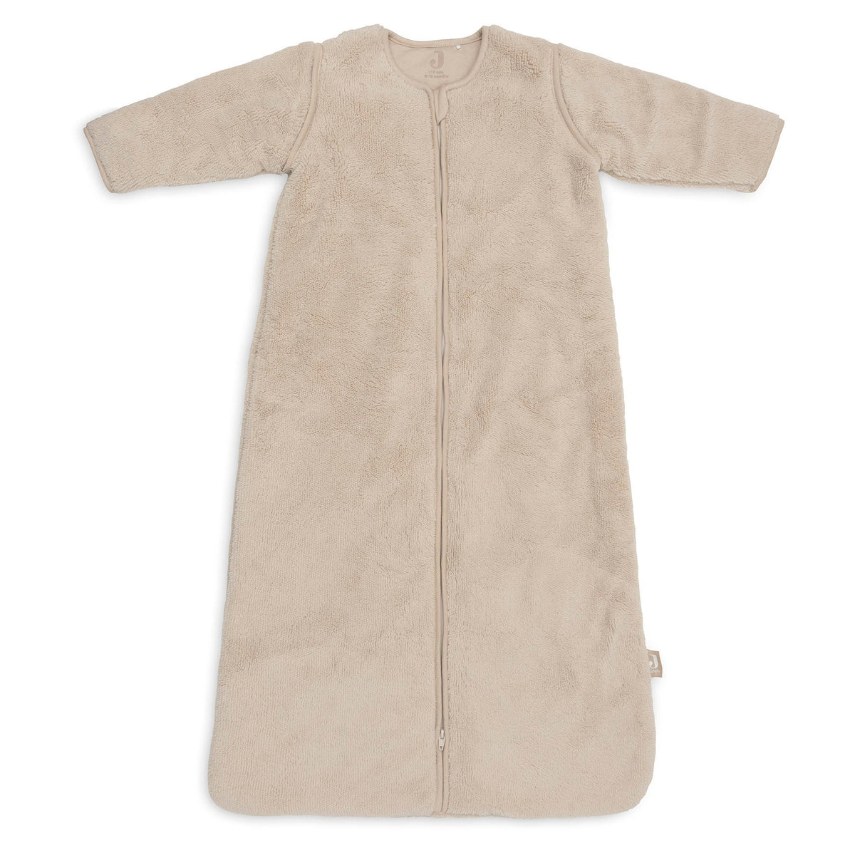 Jollein slaapzak met afritsbare mouw 110 cm Fluffy in Sand, productfoto van de babyslaapzak, De Gele Flamingo