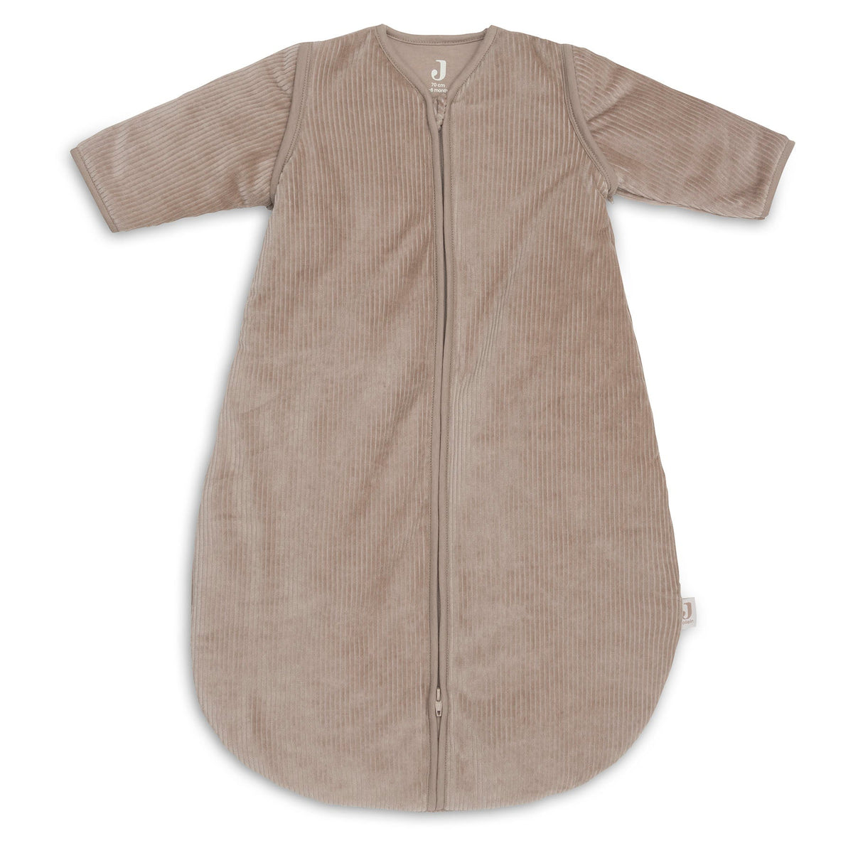 Jollein slaapzak met afritsbare mouw Rond 110 cm Rib in Milky Coffee, productfoto van de babyslaapzak, De Gele Flamingo