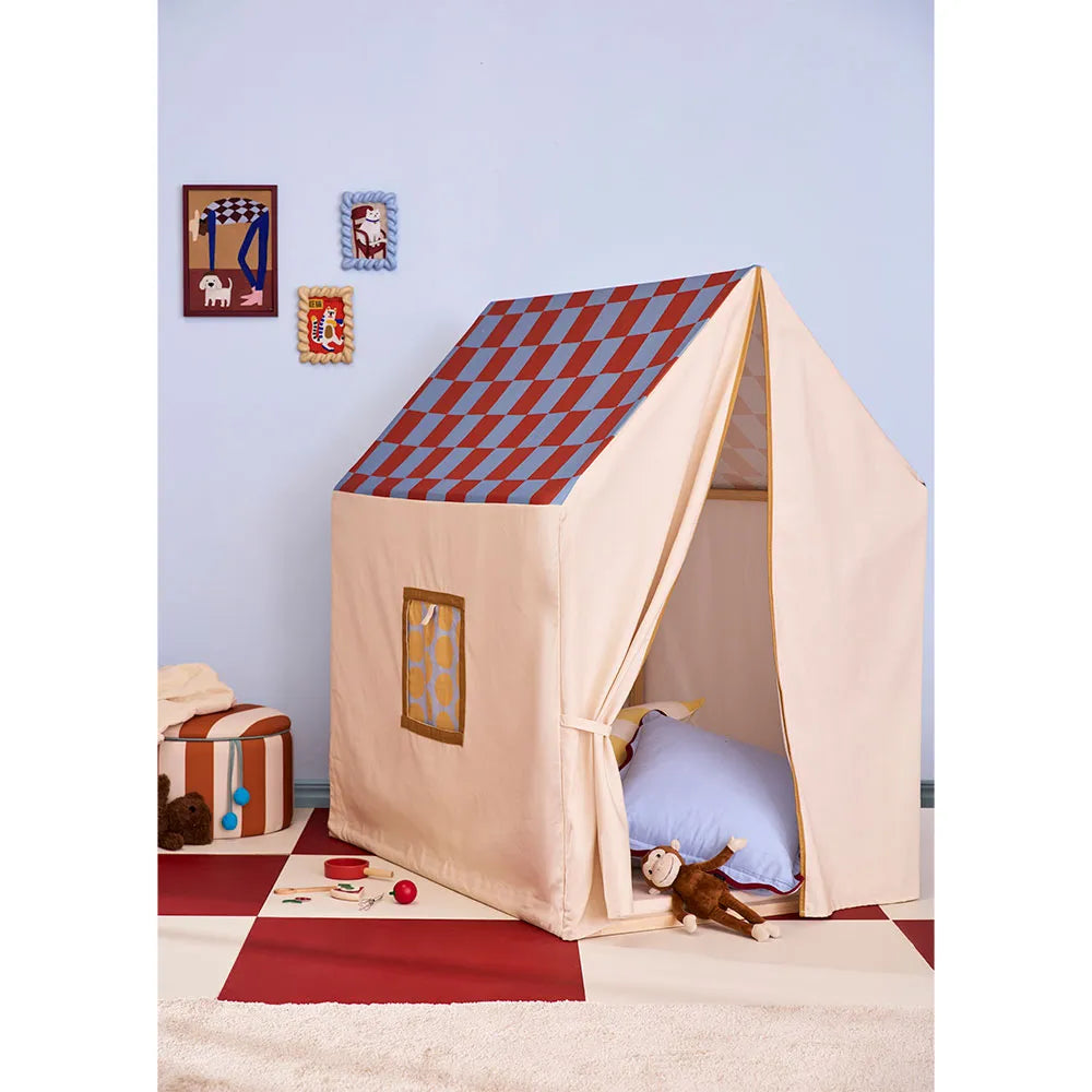 Kid's Concept Playhouse speelhuisje met rood en blauw geblokt dak