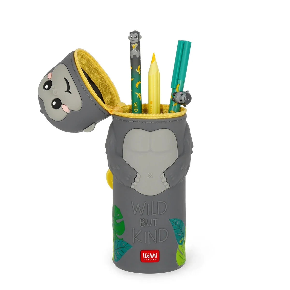Legami Hug Me 2-in-1 siliconen pennenzak Kawaii Gorilla met ritssluiting, bij De Gele Flamingo