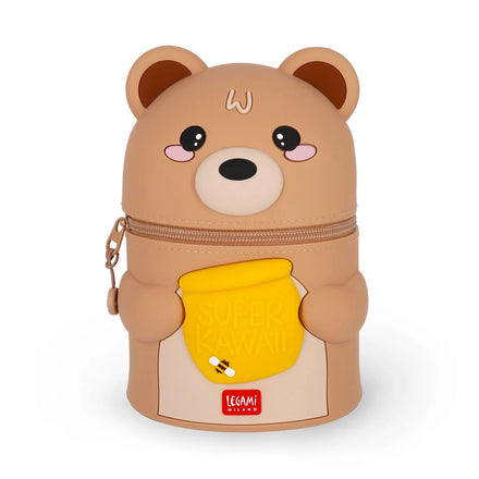 Legami Super Kawaii pennenhouder Teddy Bear Honey van zachte siliconen met ritssluiting