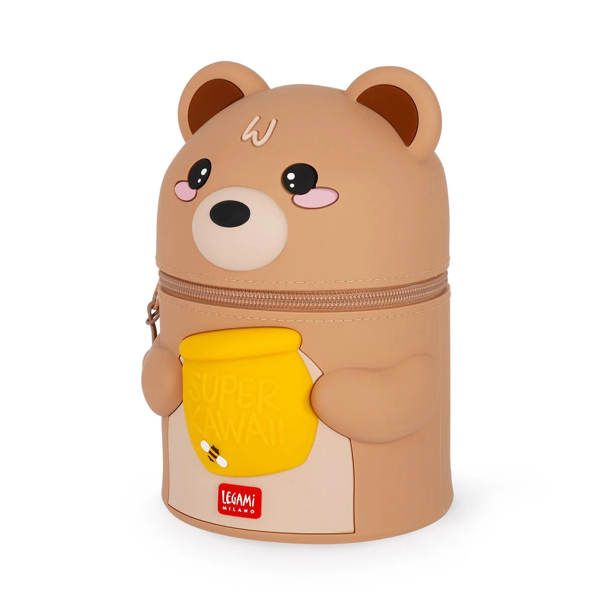 Legami Super Kawaii pennenhouder Teddy Bear Honey van zachte siliconen met ritssluiting