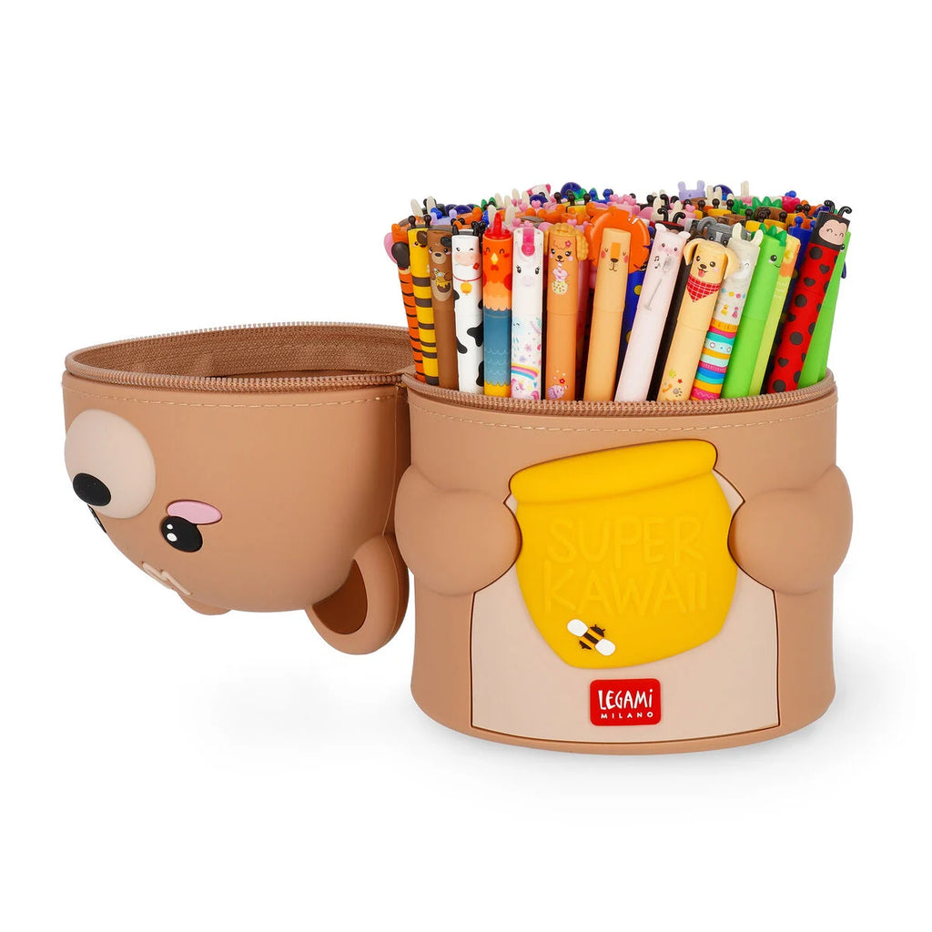 Legami Super Kawaii Teddy Bear pennenhouder in de kleur Honey met extra grote opbergruimte