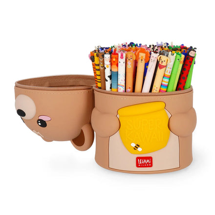 Legami Super Kawaii Teddy Bear pennenhouder in de kleur Honey met extra grote opbergruimte