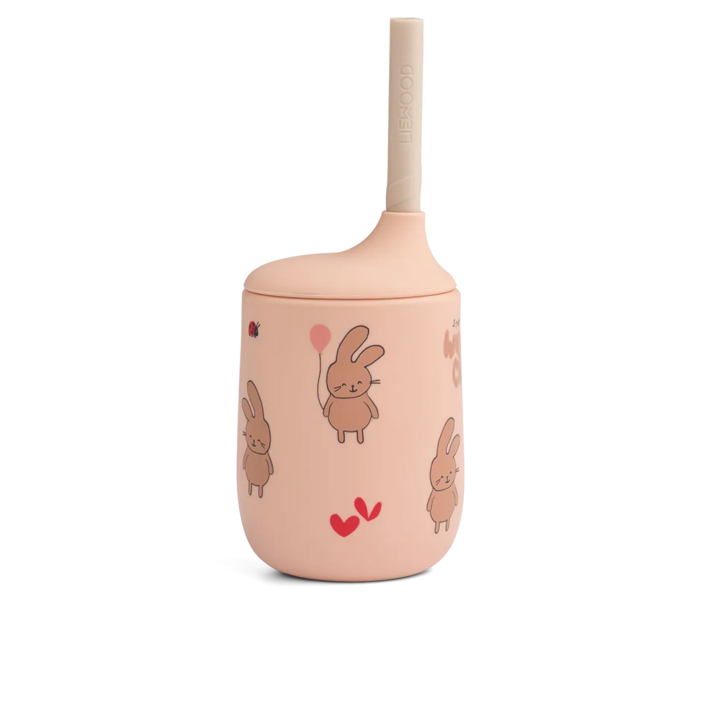 Liewood Ellis siliconen rietjesbeker Wild child Rosey, oefenbeker van 230 ml met rietje