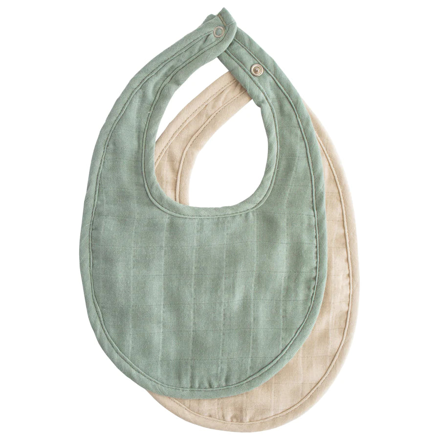 Mushie Muslin Bib Slab 2-Pack | Roman Green/Fog