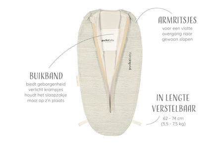 Puckababy Inbakerslaapzak Mini 3/6 M - Cotton | Green Stripes