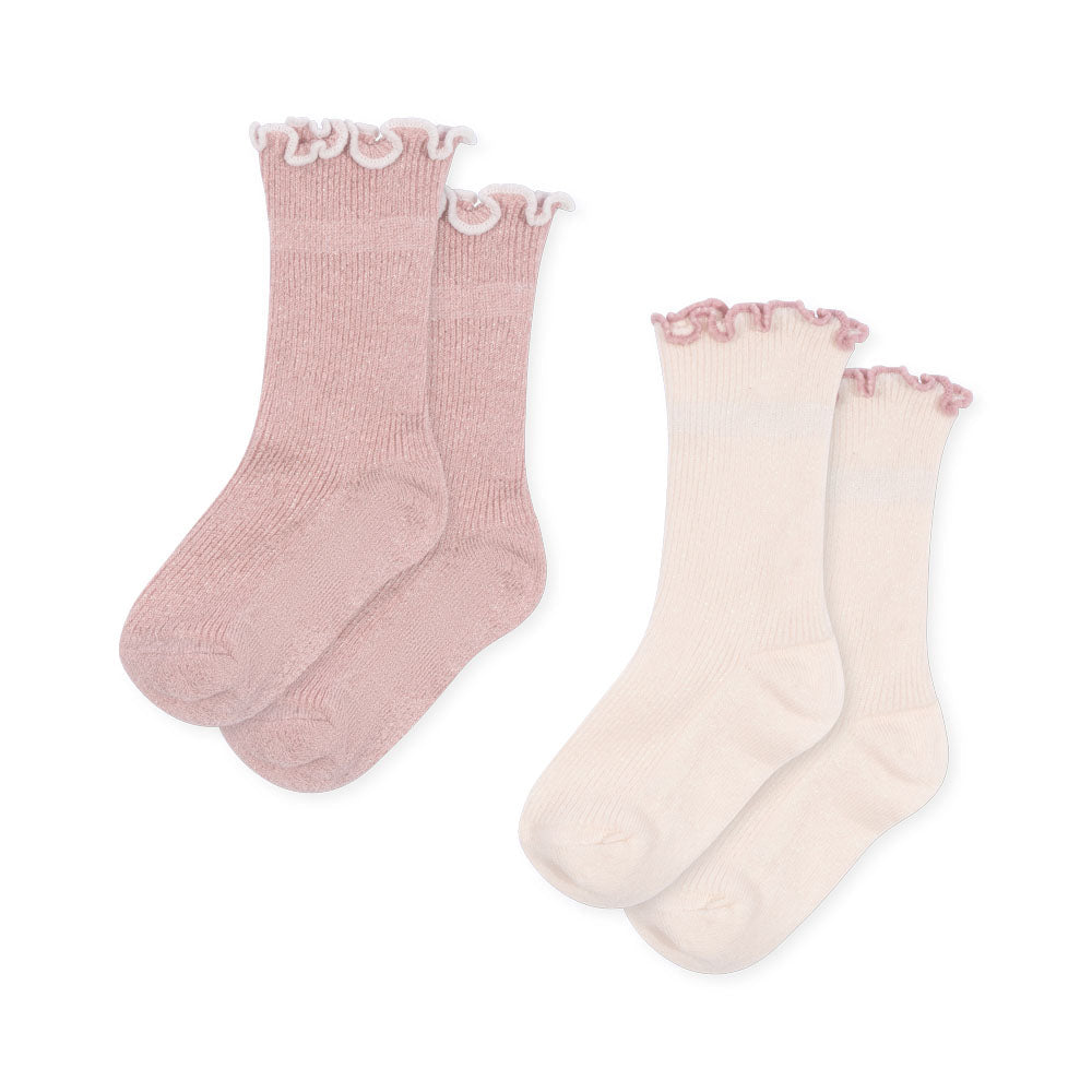 * Konges Sløjd 2 Pack Rib Frill Kousen | Rose/Off White