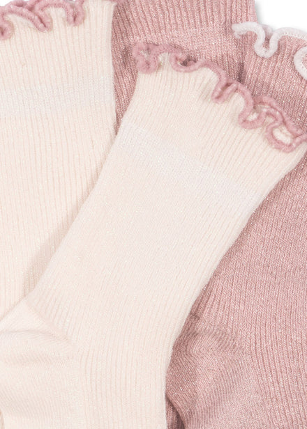* Konges Sløjd 2 Pack Rib Frill Kousen | Rose/Off White