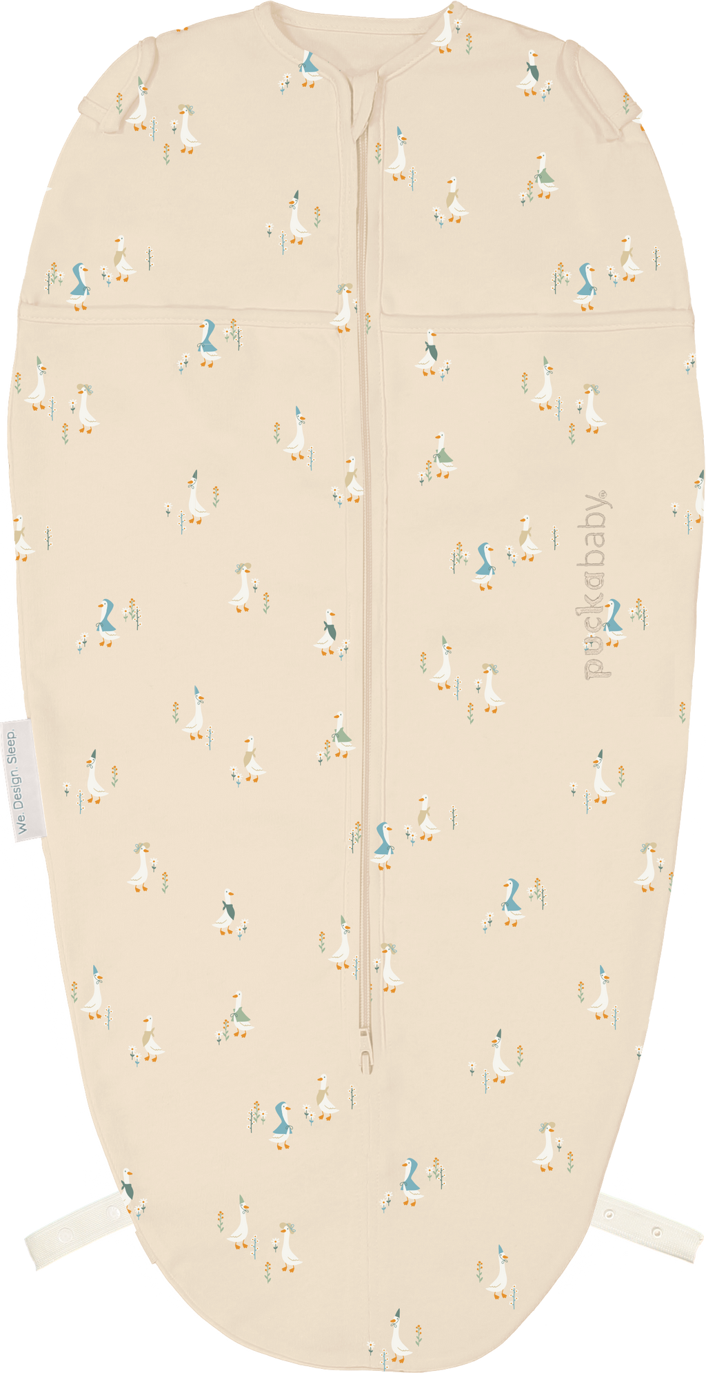Puckababy The Original Mini in katoen met Geese print, verstelbaar van 62 tot 74 cm, De Gele Flamingo