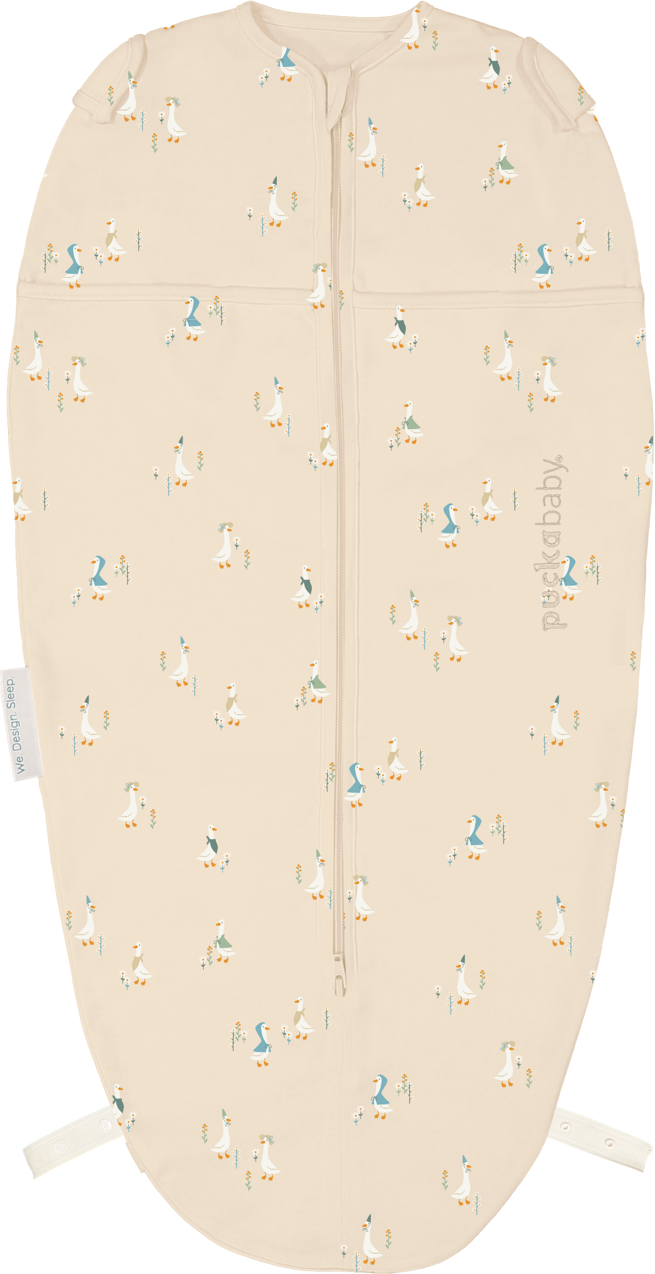 Puckababy The Original Mini in katoen met Geese print, verstelbaar van 62 tot 74 cm, De Gele Flamingo